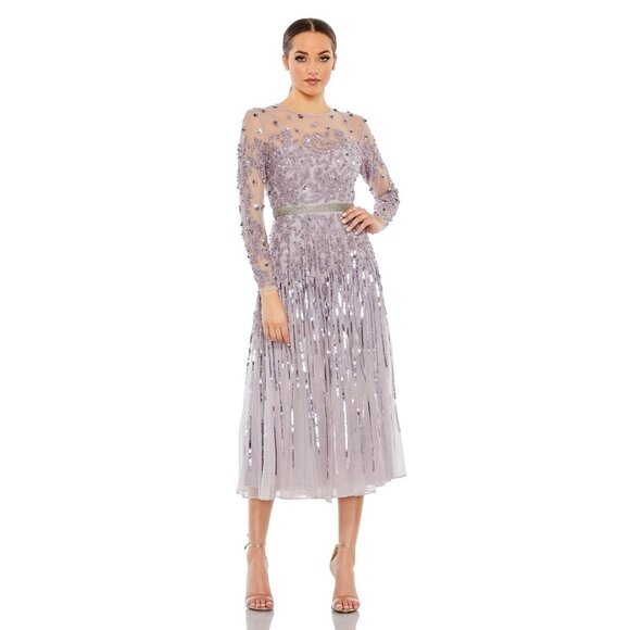 Mac Duggal Dresses & Skirts - NWT Mac Duggal Illusion High Neck Long-Sleeve Tea Length Dress Lilac #9857